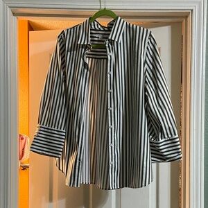 Chico's Black and White Striped Button Down Shirt